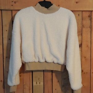 Fabletics Crop Cozy Cream Fleece Top